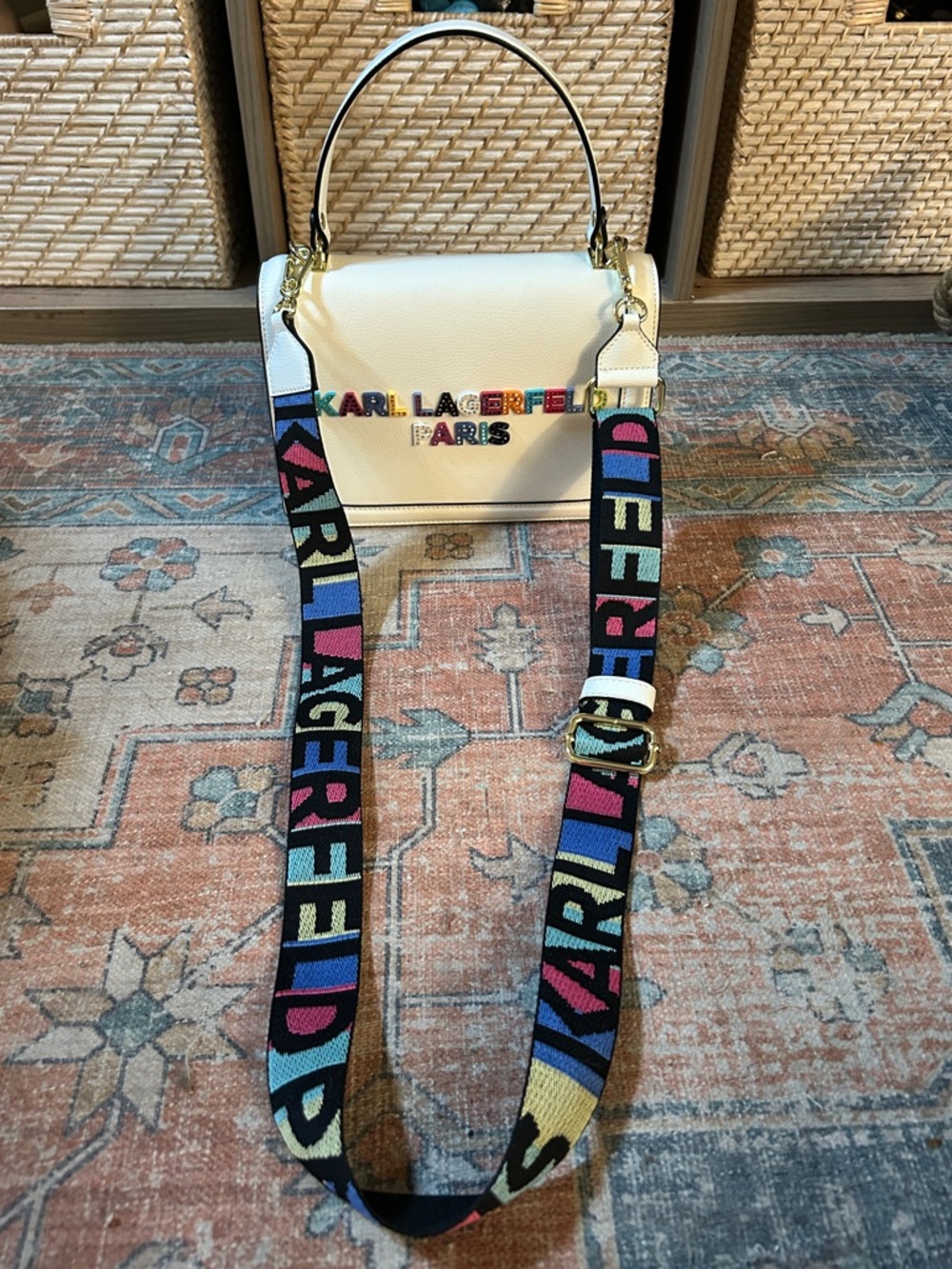 KARL LAGERFELD Legacy Simone White Crossbody Bag Top Handle Color Logo LIKE NEW - Picture 9 of 16